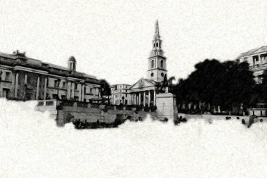 Londra 'nın büyük Ben sanat eseri çizimi, çizim, eğlenceli tasarım, antika retro