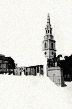 Londra 'nın büyük Ben sanat eseri çizimi, çizim, eğlenceli tasarım, antika retro