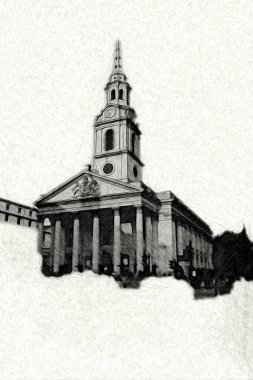 Londra 'nın büyük Ben sanat eseri çizimi, çizim, eğlenceli tasarım, antika retro