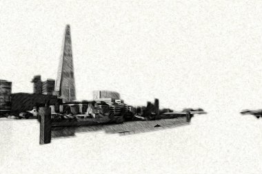 Londra 'nın büyük Ben sanat eseri çizimi, çizim, eğlenceli tasarım, antika retro