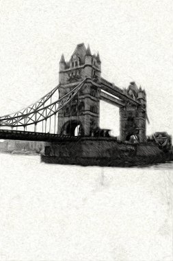 Londra 'nın büyük Ben sanat eseri çizimi, çizim, eğlenceli tasarım, antika retro
