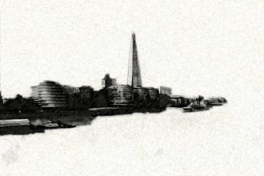 Londra 'nın büyük Ben sanat eseri çizimi, çizim, eğlenceli tasarım, antika retro