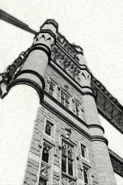 Londra 'nın büyük Ben sanat eseri çizimi, çizim, eğlenceli tasarım, antika retro