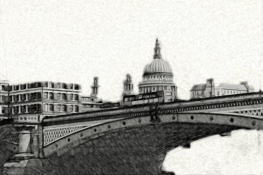 Londra 'nın büyük Ben sanat eseri çizimi, çizim, eğlenceli tasarım, antika retro