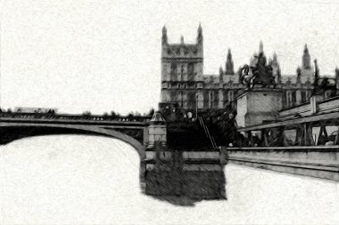 Londra 'nın büyük Ben sanat eseri çizimi, çizim, eğlenceli tasarım, antika retro