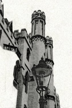 Londra 'nın büyük Ben sanat eseri çizimi, çizim, eğlenceli tasarım, antika retro