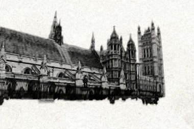 Londra 'nın büyük Ben sanat eseri çizimi, çizim, eğlenceli tasarım, antika retro