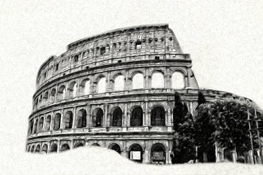 Roma İtalya sanatı eskiz çizimi eğlenceli tasarım antika retro