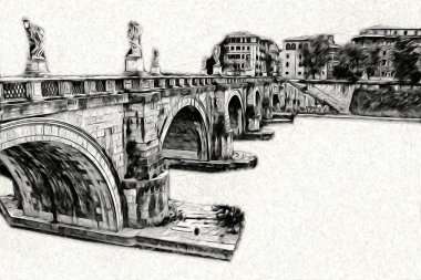 Roma İtalya sanatı eskiz çizimi eğlenceli tasarım antika retro