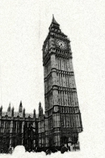 London Big Ben Art Drawing Sketch Illustration Fun Design Vintage — стоковое фото