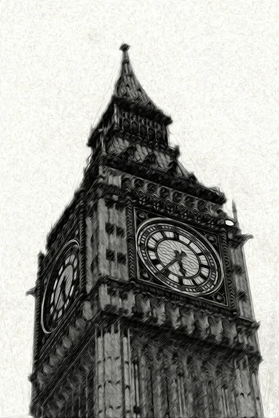 London Big Ben Art Drawing Sketch Illustration Fun Design Vintage — стоковое фото