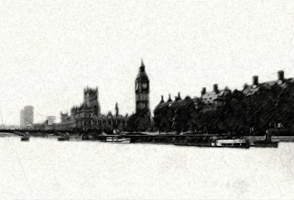 London Big Ben Art Drawing Sketch Illustration Fun Design Vintage — стоковое фото