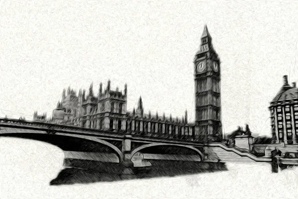 Londres Grande Ben Arte Dibujo Boceto Ilustración Divertido Diseño Vintage —  Fotos de Stock