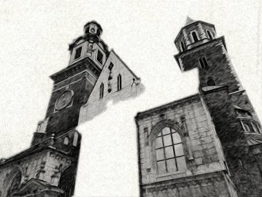 Eski şehir Krakow sanat illüstrasyonları antika