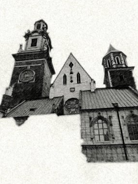 Eski şehir Krakow sanat illüstrasyonları antika