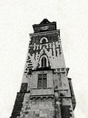 Eski şehir Krakow sanat illüstrasyonları antika