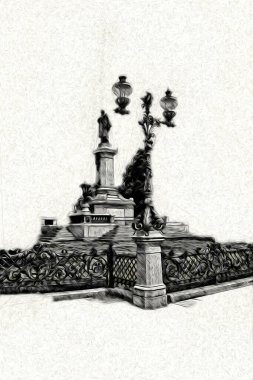 Varşova şehir manzarası dış sanat çizimi çizimi