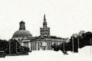 Varşova şehir manzarası dış sanat çizimi çizimi