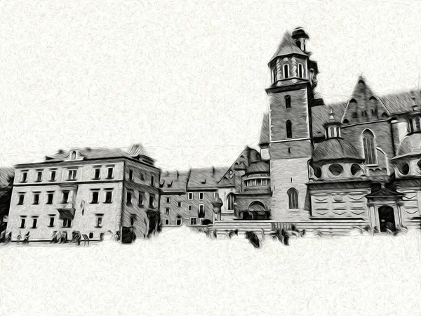 Gamla Staden Krakow Konst Illustration Retro Vintage — Stockfoto