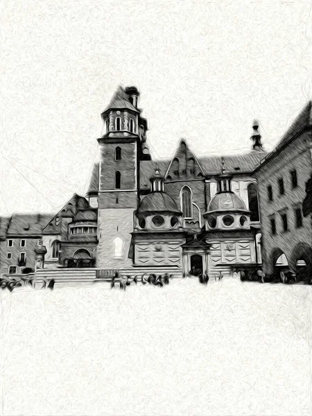 Old City Krakow Art Illustration Retro Vintage — Stock Photo, Image