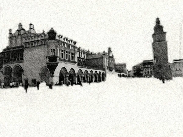 Cidade Velha Krakow Arte Ilustração Retro Vintage — Fotografia de Stock