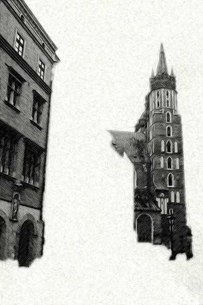 Oude Stad Krakau Kunst Illustratie Retro Vintage — Stockfoto