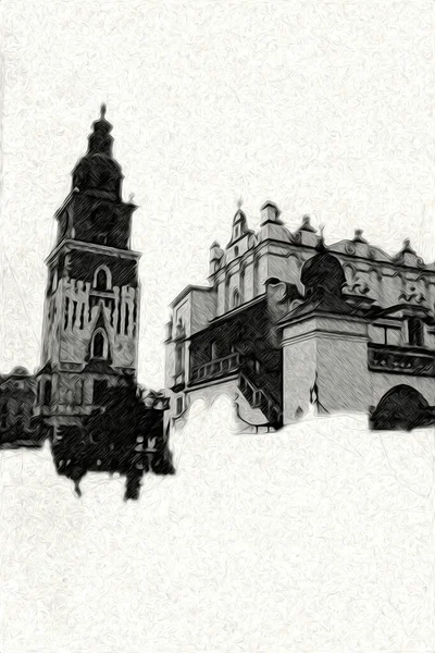 Gamla Staden Krakow Konst Illustration Retro Vintage — Stockfoto