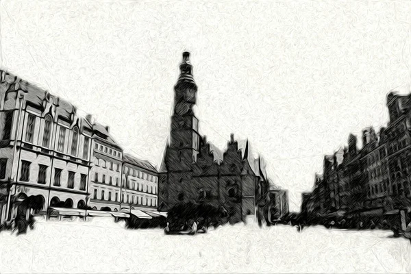 Wrocław Miasto Poland Retro Vintage Sztuka Rysunek Szkic Ilustracja — Zdjęcie stockowe