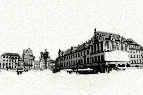 Wroclaw City Poland Retro Vintage Art Drawing Sketch Illustration — Stock Photo, Image