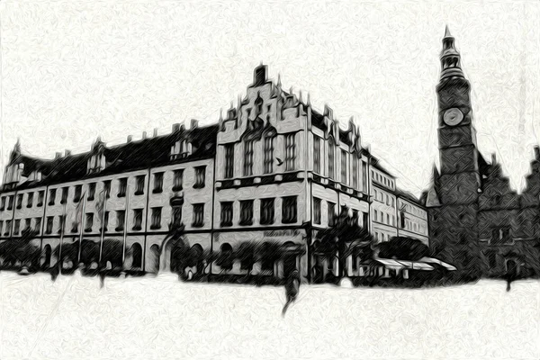 Wroclaw Město Poland Retro Vintage Umění Kresba Skica Ilustrace — Stock fotografie