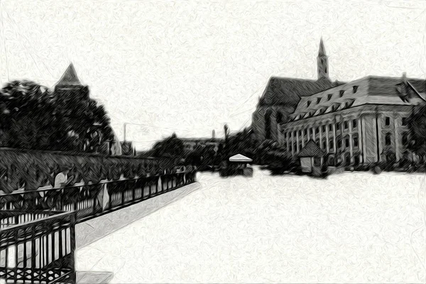 Wroclaw City Poland Retro Vintage Art Drawing Sketch Illustration — Stock Photo, Image