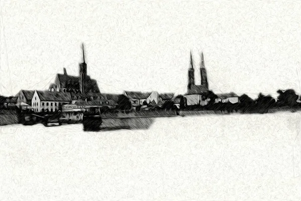 Wroclaw Cidade Poland Retro Vintage Arte Desenho Esboço Ilustração — Fotografia de Stock