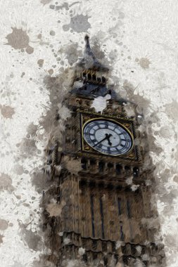 Londra 'nın büyük Ben sanat eseri çizimi, çizim, eğlenceli tasarım, antika retro