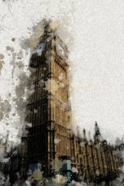 Londra 'nın büyük Ben sanat eseri çizimi, çizim, eğlenceli tasarım, antika retro