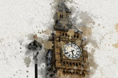 Londra 'nın büyük Ben sanat eseri çizimi, çizim, eğlenceli tasarım, antika retro