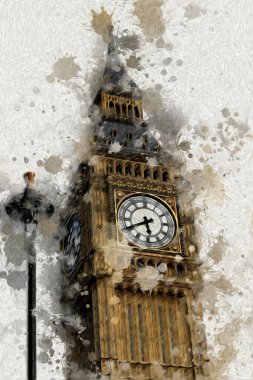 Londra 'nın büyük Ben sanat eseri çizimi, çizim, eğlenceli tasarım, antika retro