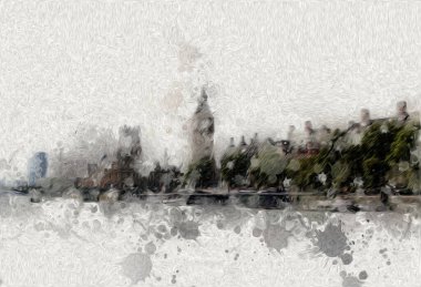 Londra 'nın büyük Ben sanat eseri çizimi, çizim, eğlenceli tasarım, antika retro