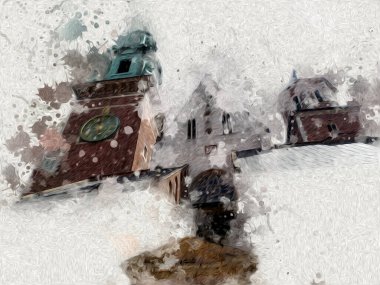 Eski şehir Krakow sanat illüstrasyonları antika