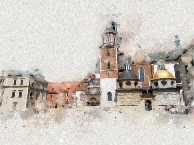 Eski şehir Krakow sanat illüstrasyonları antika