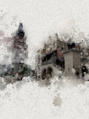 Eski şehir Krakow sanat illüstrasyonları antika