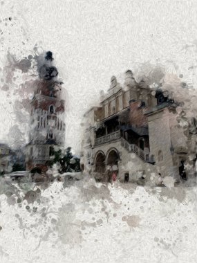 Eski şehir Krakow sanat illüstrasyonları antika