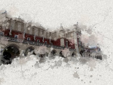 Eski şehir Krakow sanat illüstrasyonları antika