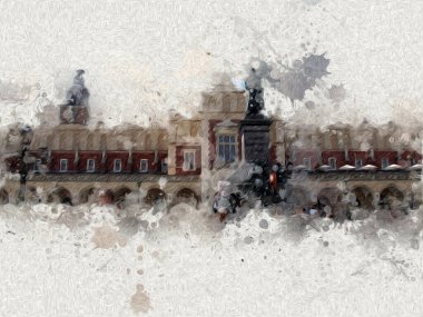 Eski şehir Krakow sanat illüstrasyonları antika