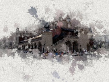 Eski şehir Krakow sanat illüstrasyonları antika