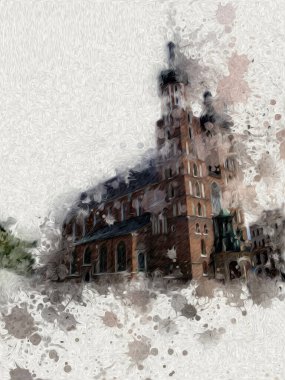 Eski şehir Krakow sanat illüstrasyonları antika