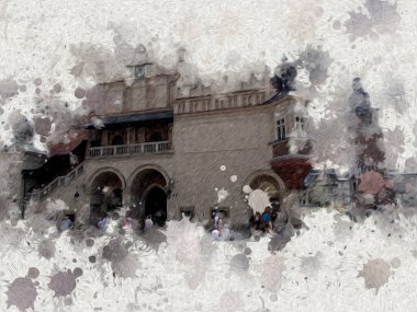 Eski şehir Krakow sanat illüstrasyonları antika