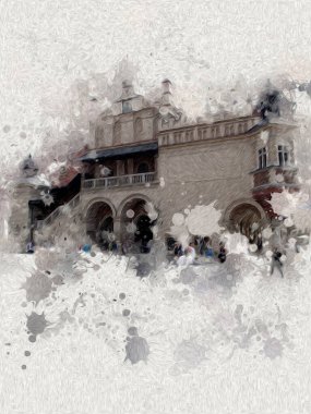 Eski şehir Krakow sanat illüstrasyonları antika