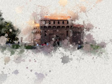 Eski şehir Krakow sanat illüstrasyonları antika