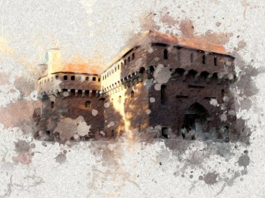 Eski şehir Krakow sanat illüstrasyonları antika