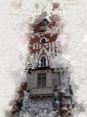 Eski şehir Krakow sanat illüstrasyonları antika